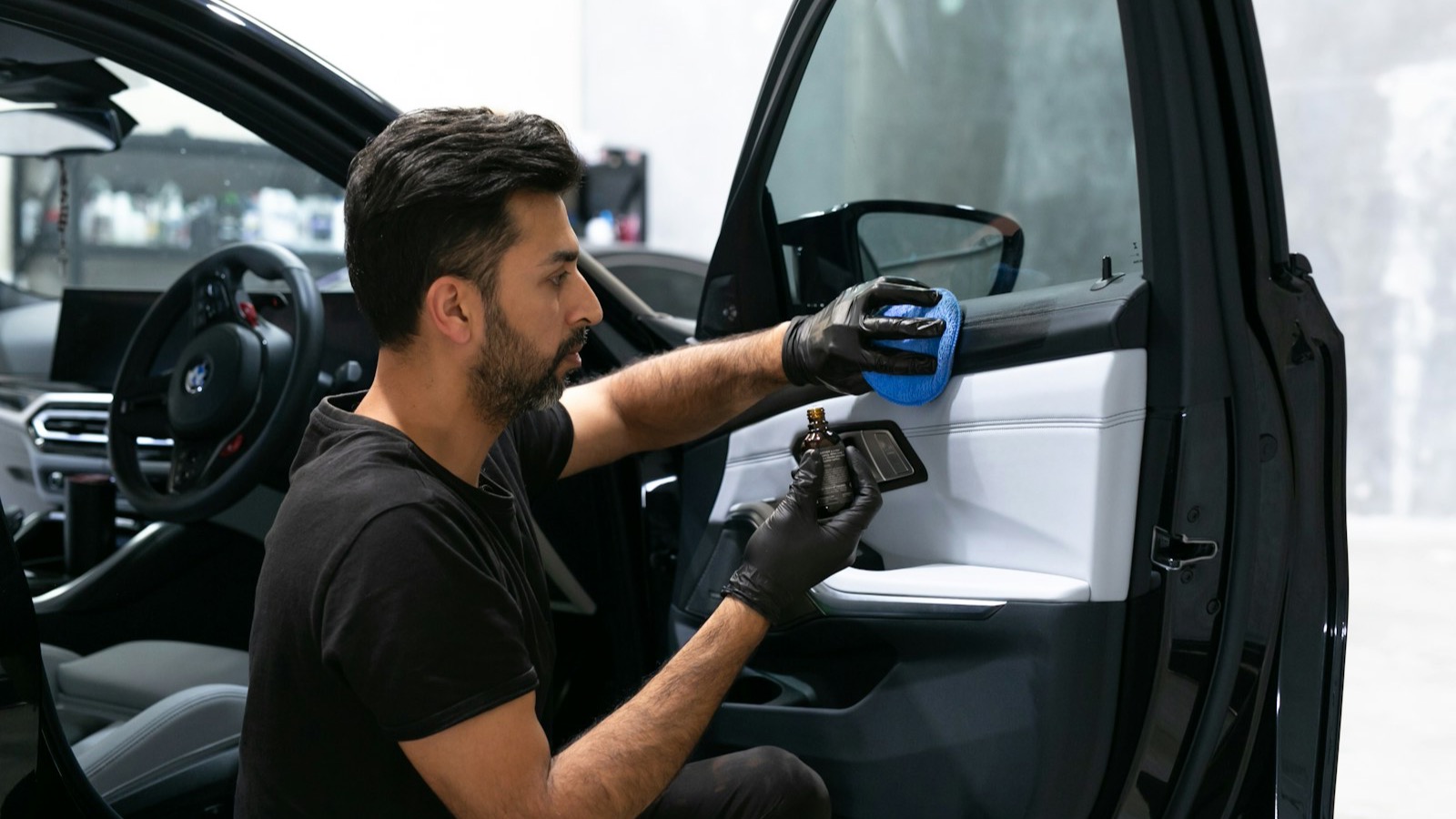 A vehicle interior receiving careful surface cleaning